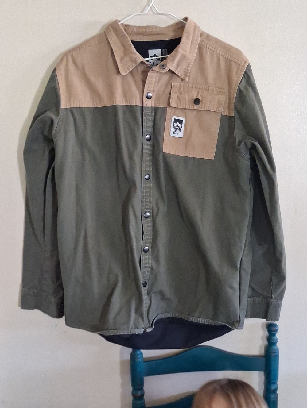 Rome SDS Two-Tone Cotton Button-Up Shirt Jacket - Olive & Tan